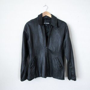 VINTAGE 90S LUIS ALVEAR Black Genuine Lambskin Leather Moto Jacket Size L ~